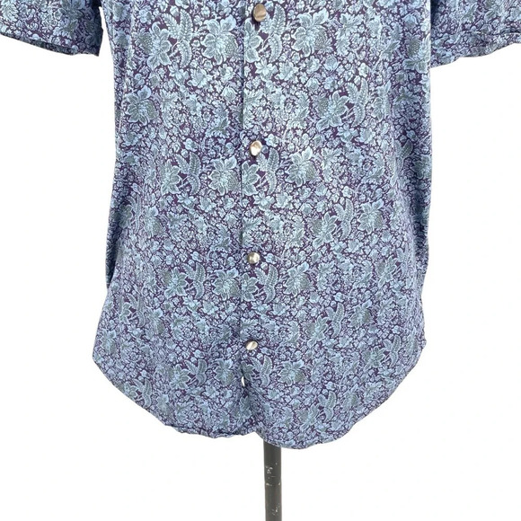 John‎ Varvatos Blue Purple Floral Short Sleeve Button Down Top Size Small - Picture 3 of 9